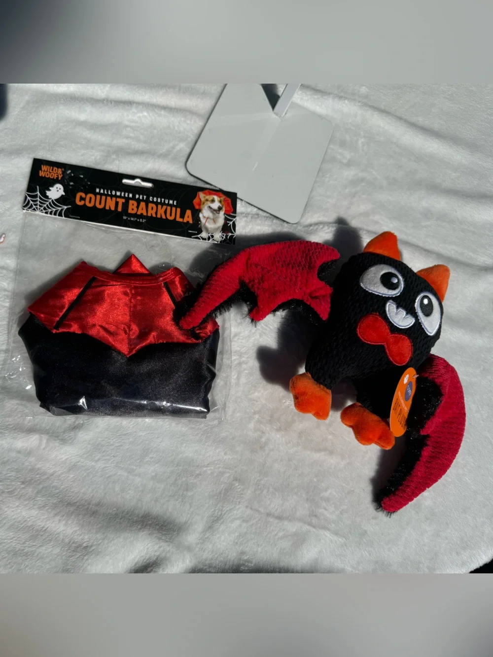 Halloween Pet Costume and Toy Bat Plush - Black & Red